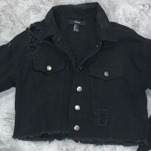 Forever 21 black cropped jean jacket